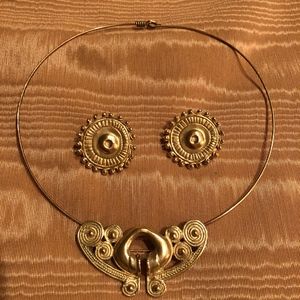 Unique gold plated necklace and earrings